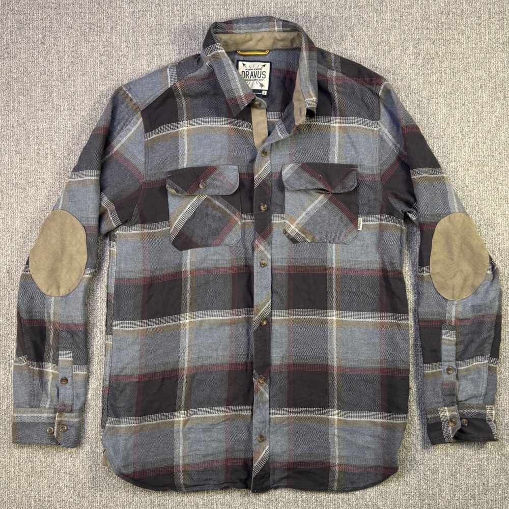 Dravus Plaid Flannel Shirt Mens Large Button Up Elbow Patches Grunge 80s